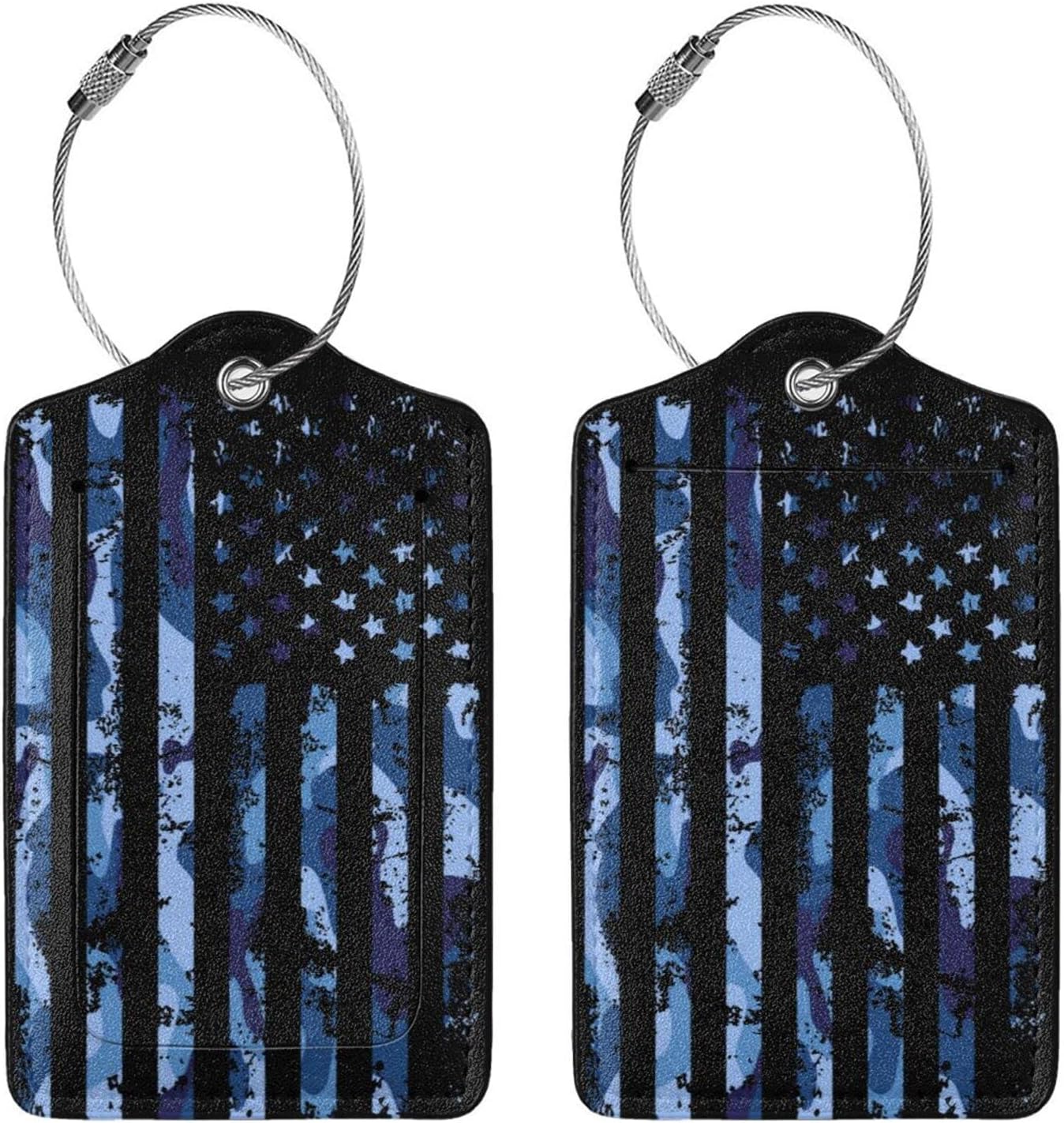 Set of 2 Luggage Tag for Suitcases Tie dye PU Leather Luggage Tag with Full Back Privacy Name ID Card Fun Laggage Tags - Image 3